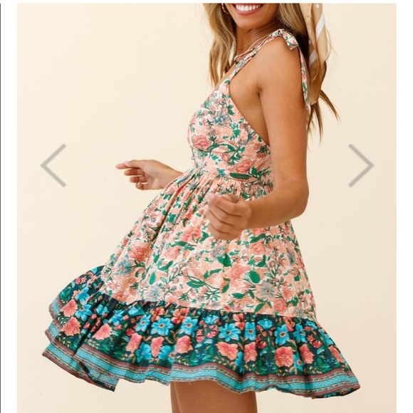 Angel Biba Dresses New Indikah Floral Print Tie Shoulder Cocktail Coastal Mini